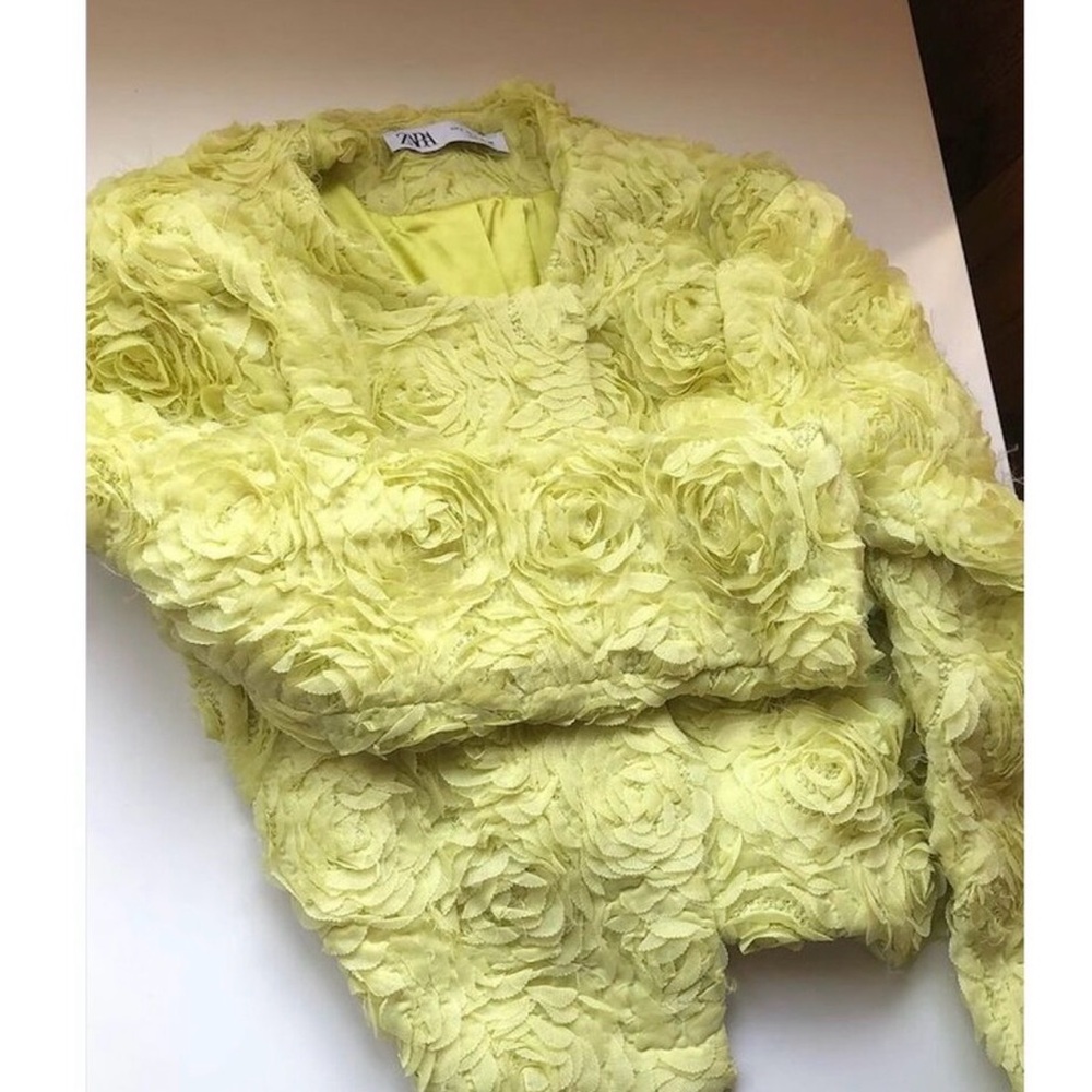 Zara Light Yellow Rosette-Embellished Cardigan